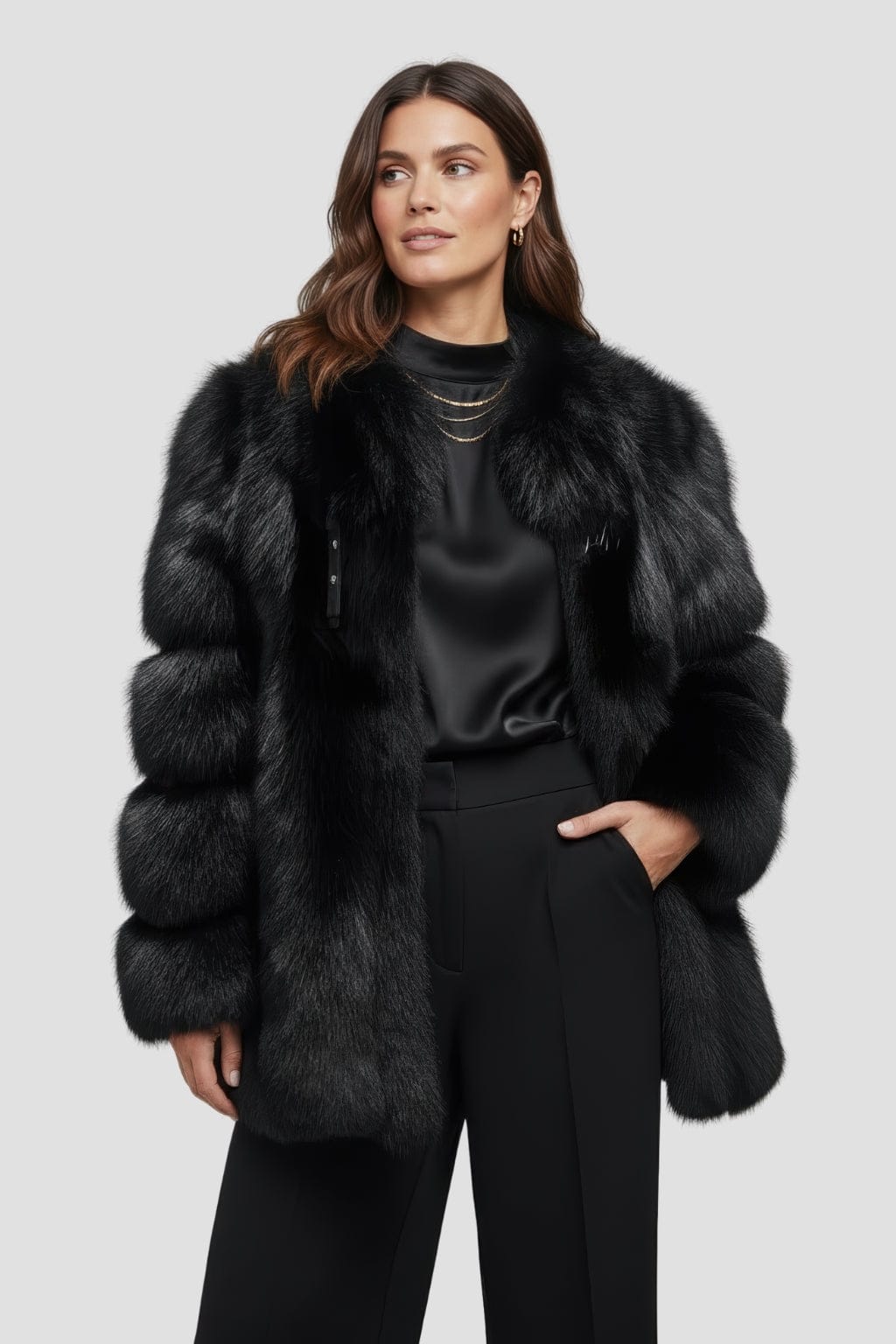 Manteau en fourrure col noir Héritage fourrure