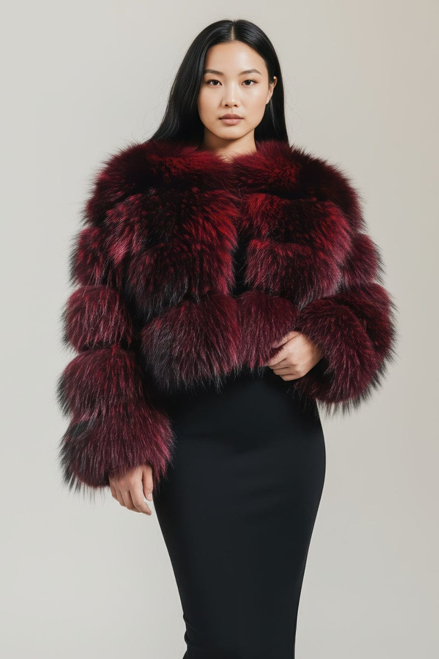 Manteau en fourrure femme bordeaux Héritage fourrure