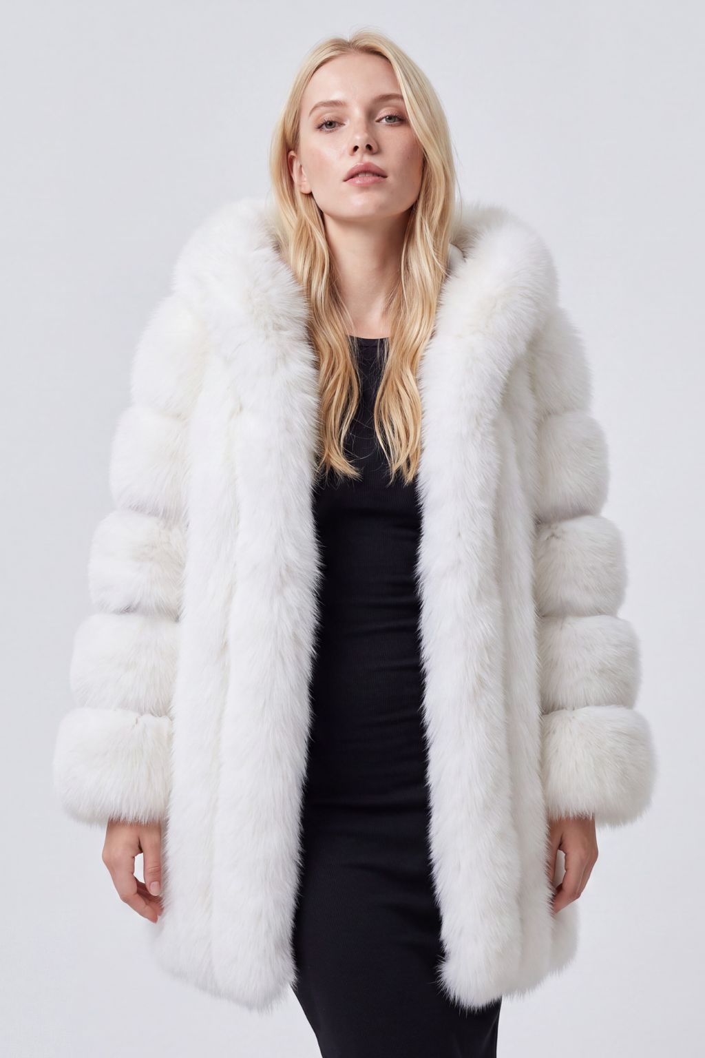 Manteau en fourrure femme capuche blanc Héritage fourrure