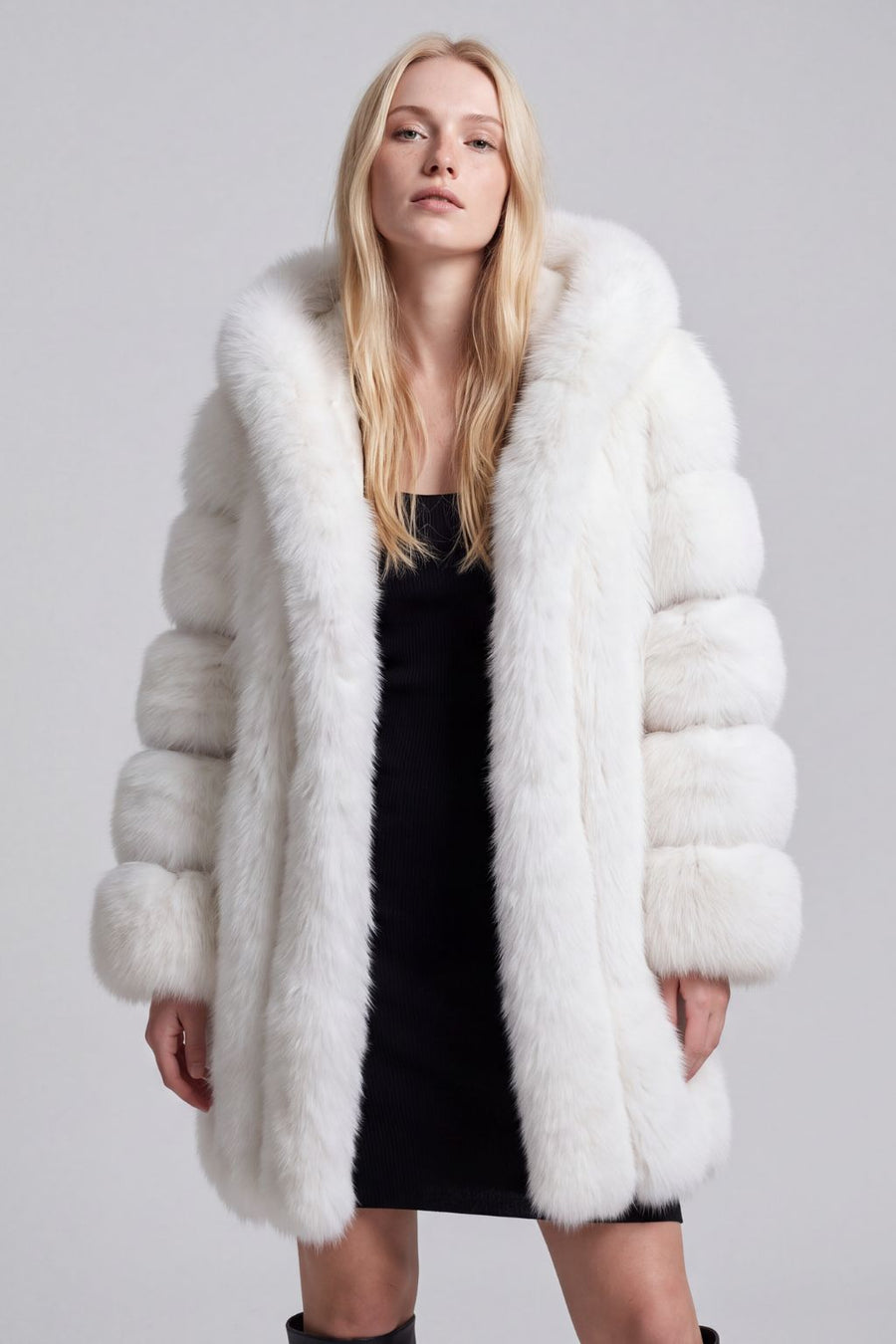 Manteau en fourrure femme capuche blanc Héritage fourrure