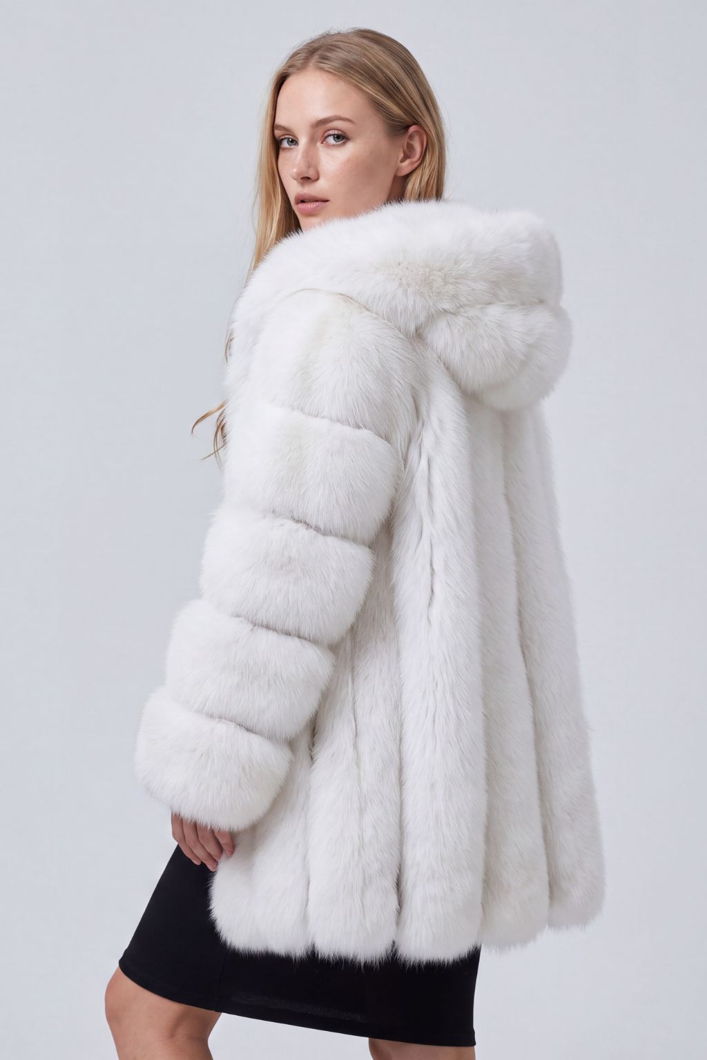 Manteau en fourrure femme capuche blanc Héritage fourrure