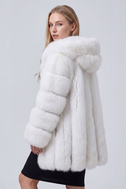 Manteau en fourrure femme capuche blanc Héritage fourrure