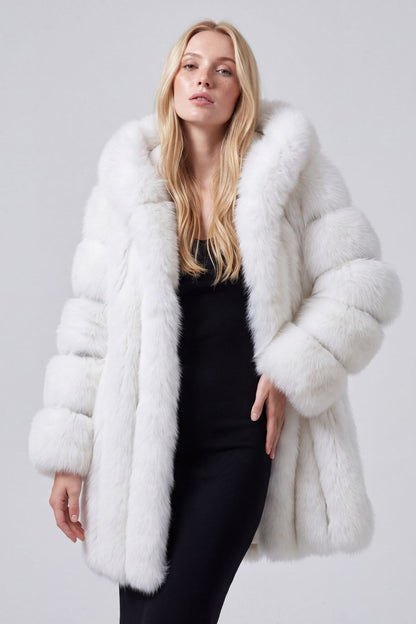 Manteau en fourrure femme capuche blanc Héritage fourrure
