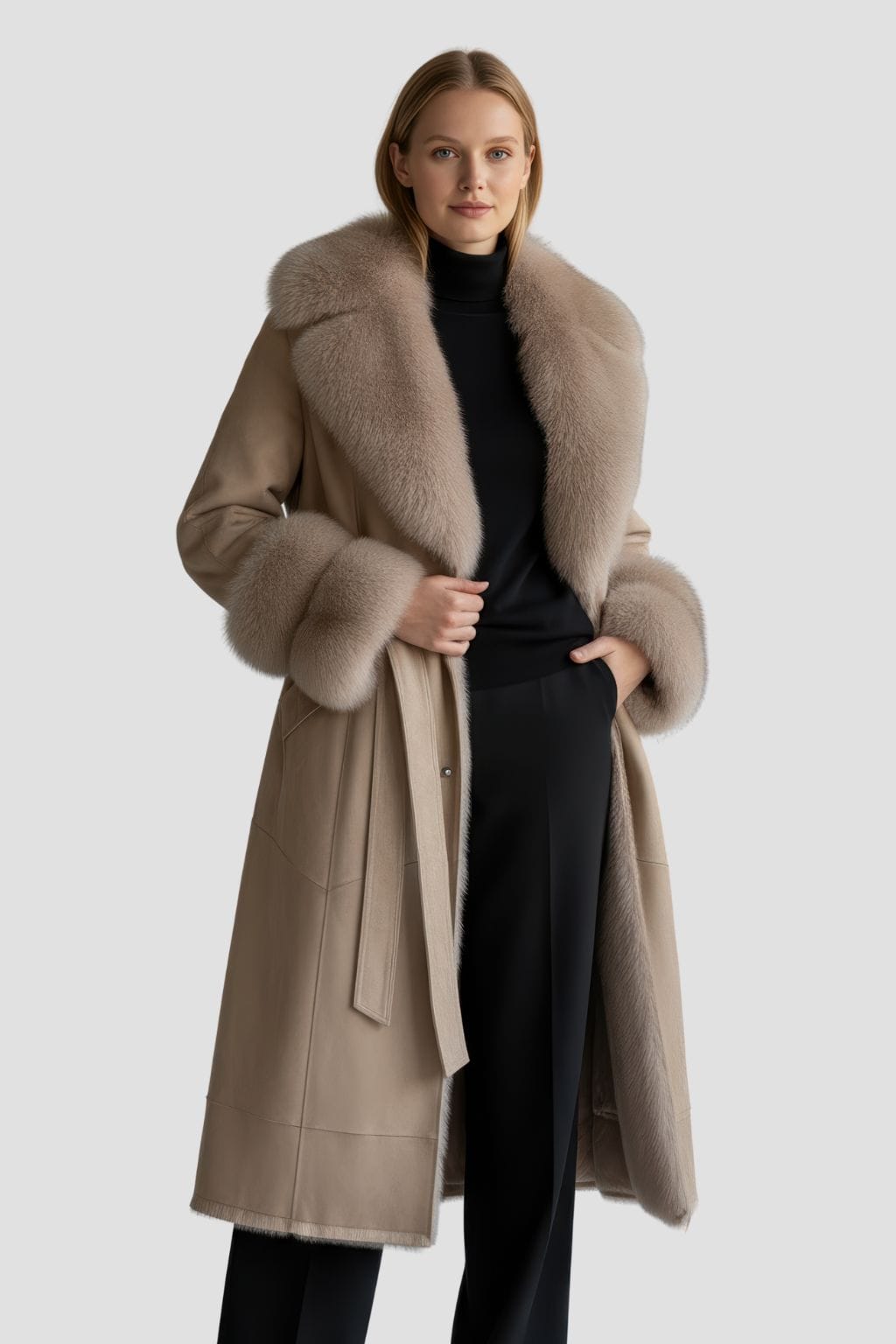 Manteau en fourrure femme cuir beige Héritage fourrure