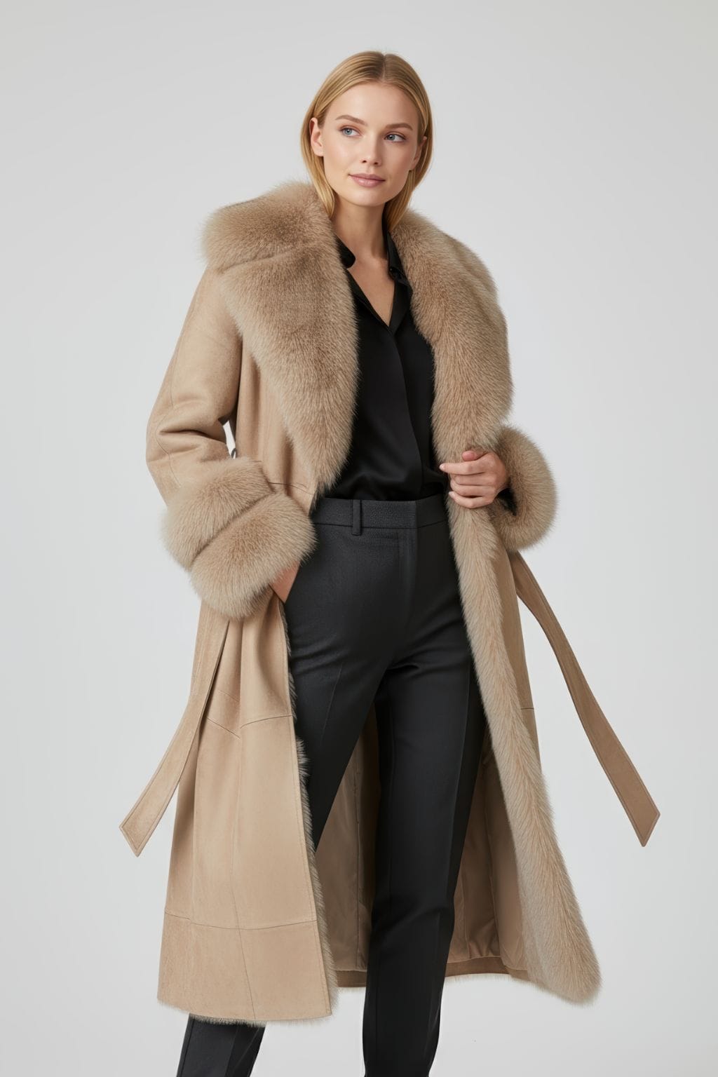 Manteau en fourrure femme cuir beige Héritage fourrure