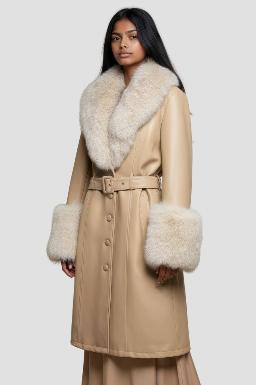 Manteau en fourrure femme cuir beige Héritage fourrure