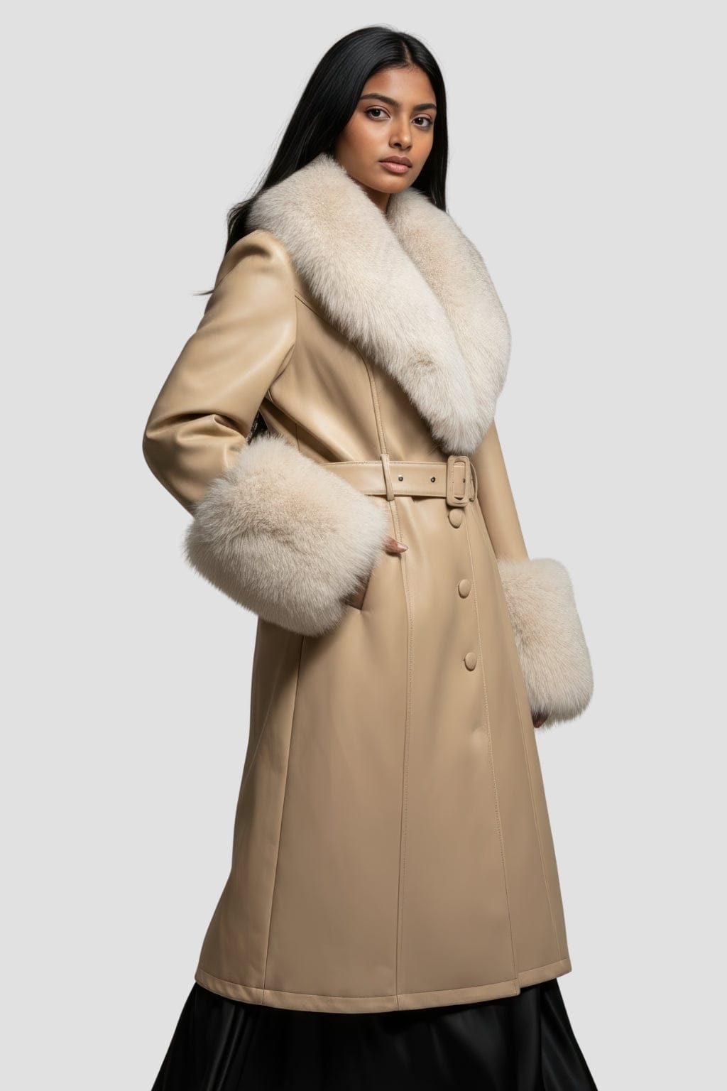 Manteau en fourrure femme cuir beige Héritage fourrure