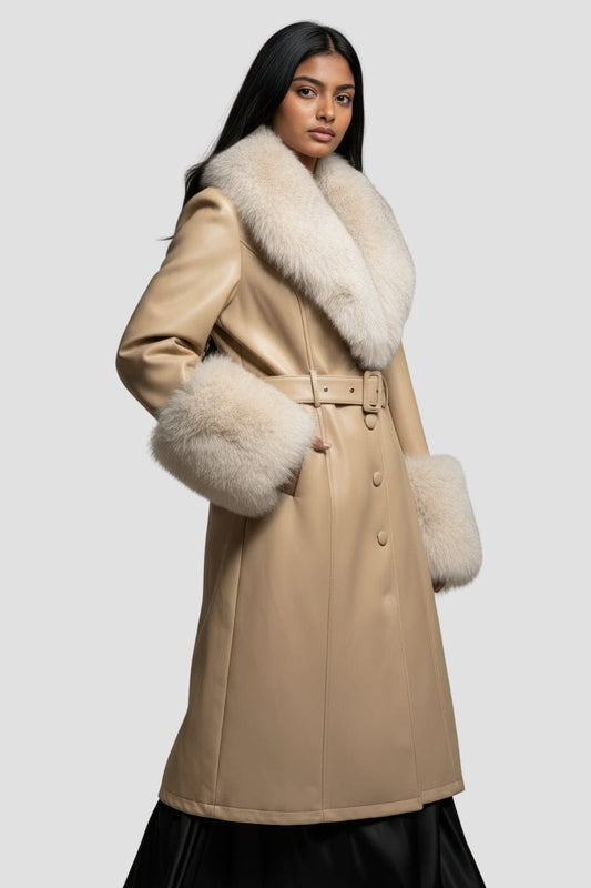 Manteau en fourrure femme cuir beige Héritage fourrure