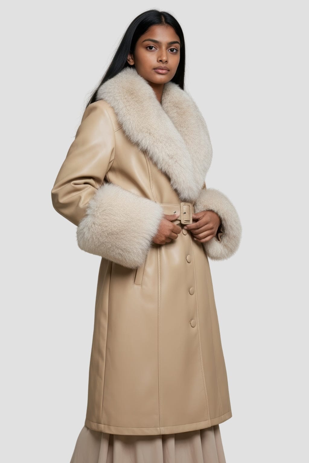 Manteau en fourrure femme cuir beige Héritage fourrure