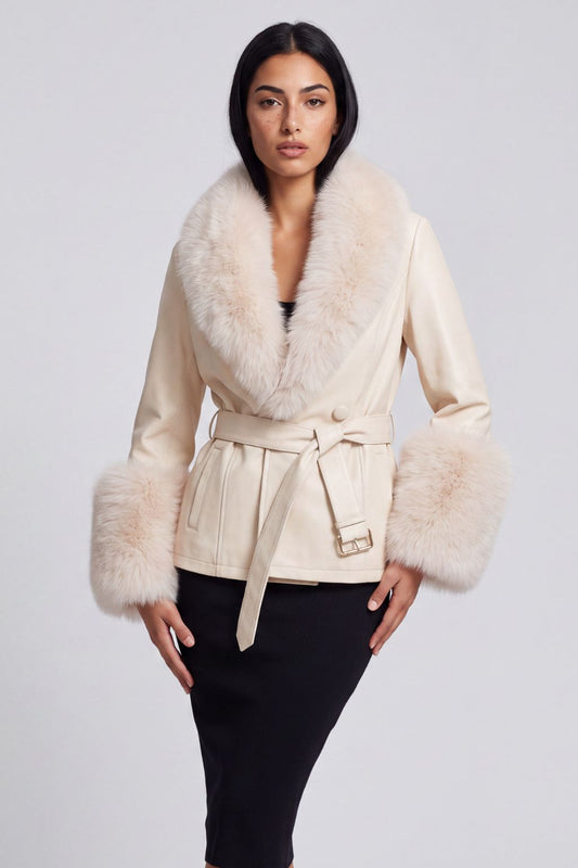 Manteau en fourrure femme cuir beige Héritage fourrure