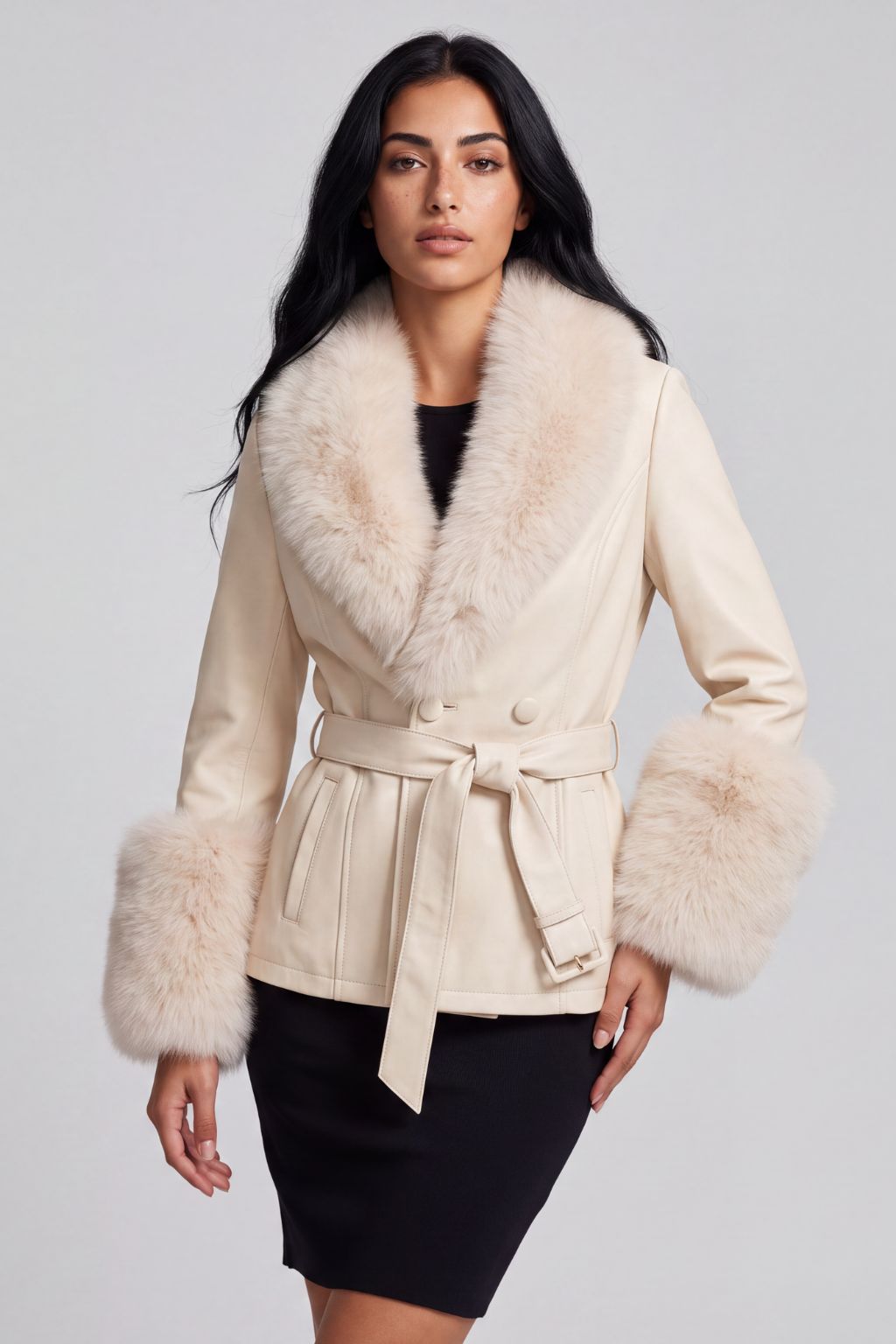Manteau en fourrure femme cuir beige Héritage fourrure