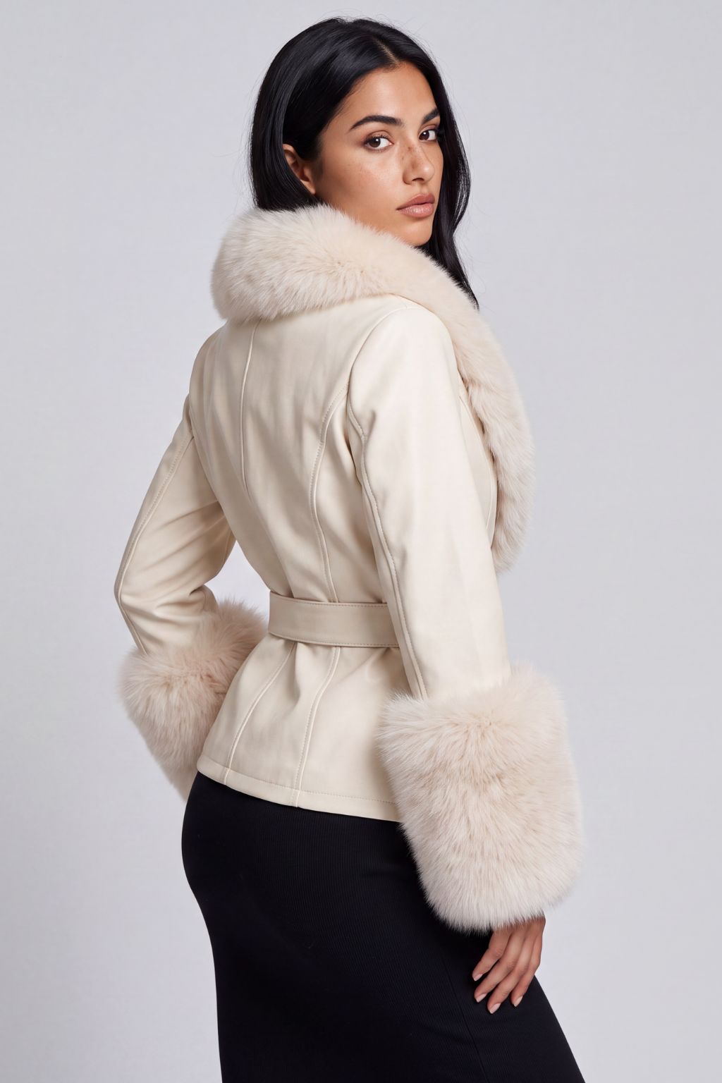 Manteau en fourrure femme cuir beige Héritage fourrure