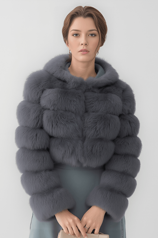 Manteau en fourrure femme gris capuche Héritage fourrure