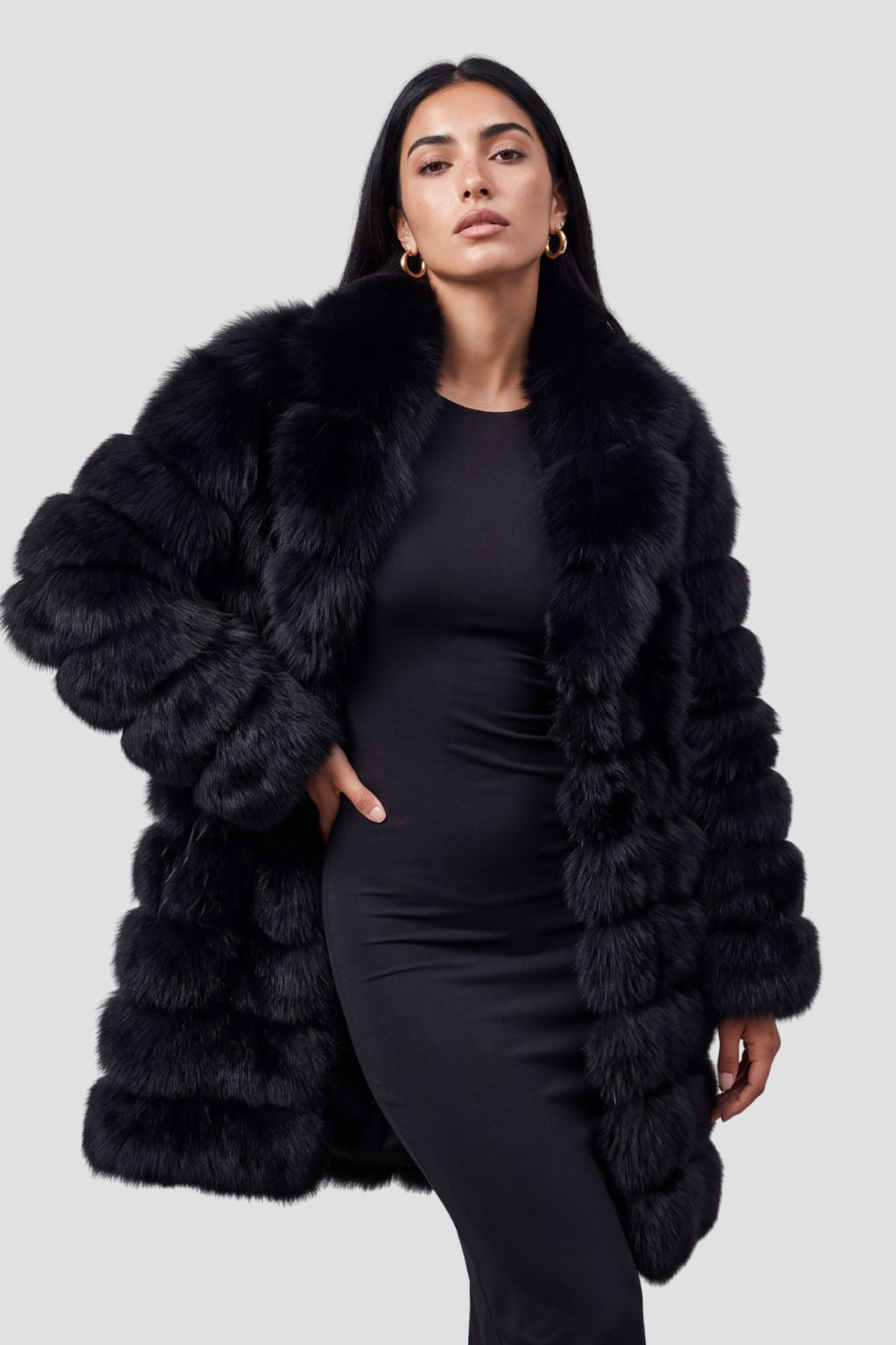 Manteau en fourrure femme long noir Héritage fourrure