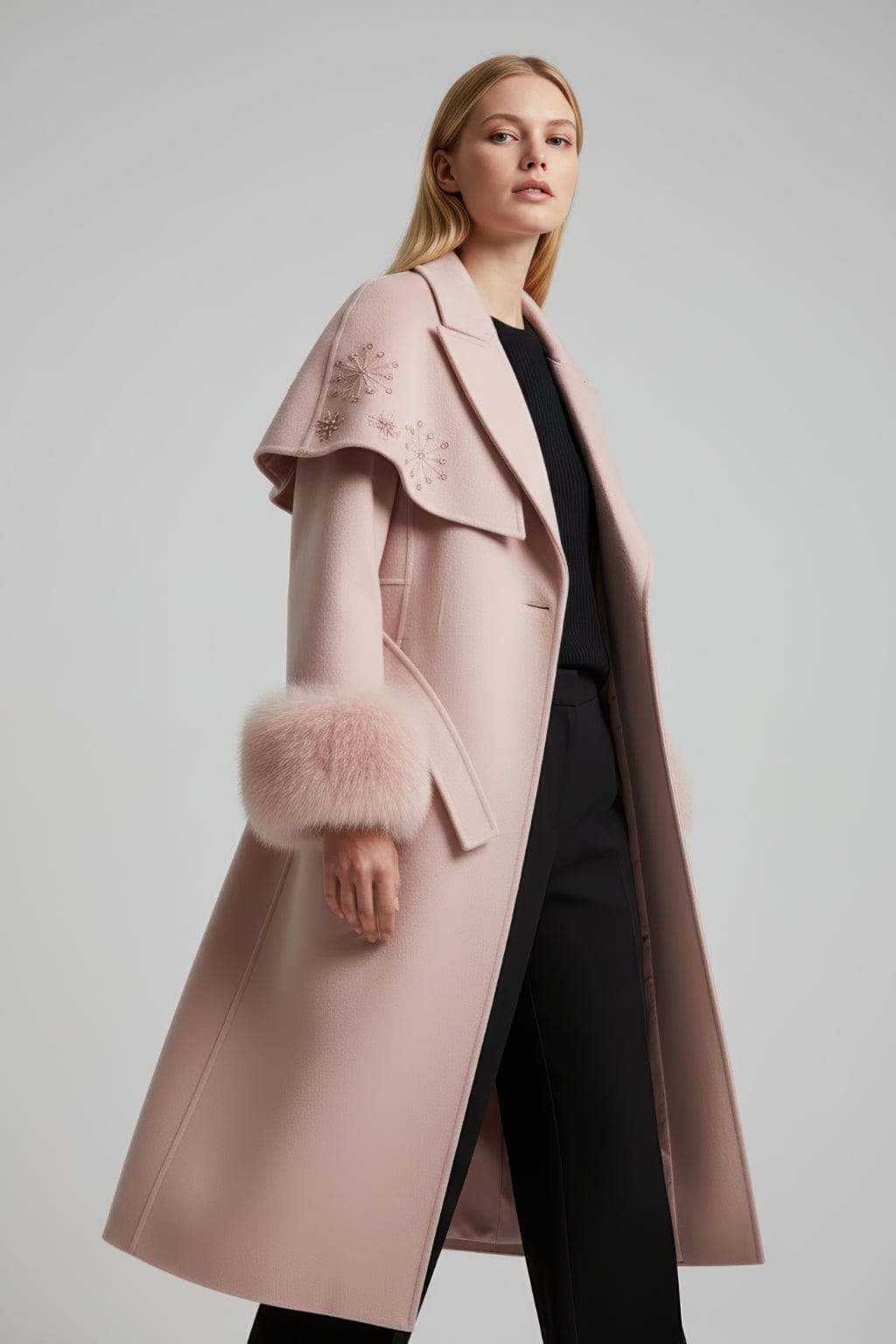 Manteau en fourrure long rosé Héritage fourrure