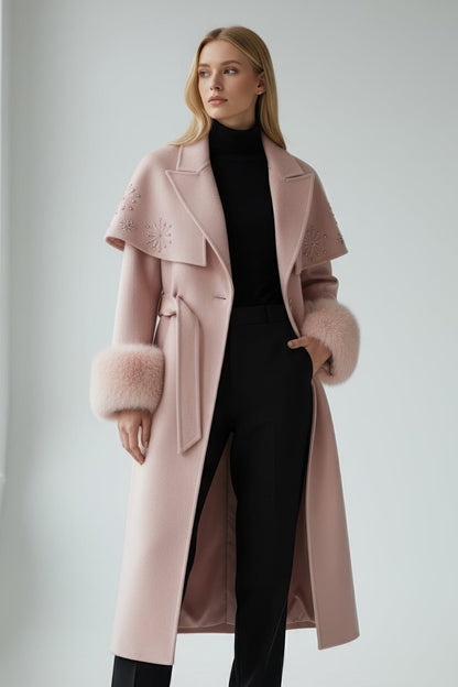 Manteau en fourrure long rosé Héritage fourrure