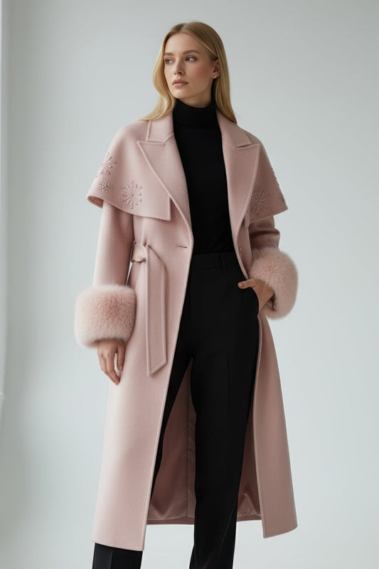 Manteau en fourrure long rosé Héritage fourrure