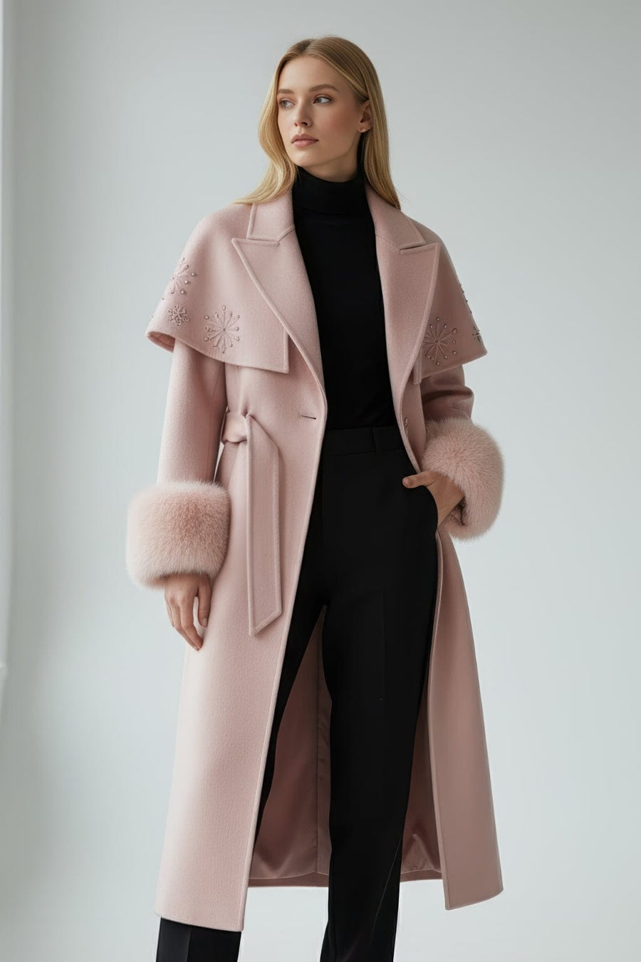 Manteau en fourrure long rosé Héritage fourrure