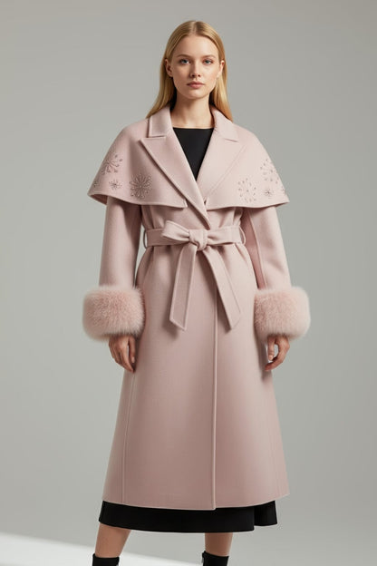 Manteau en fourrure long rosé Héritage fourrure