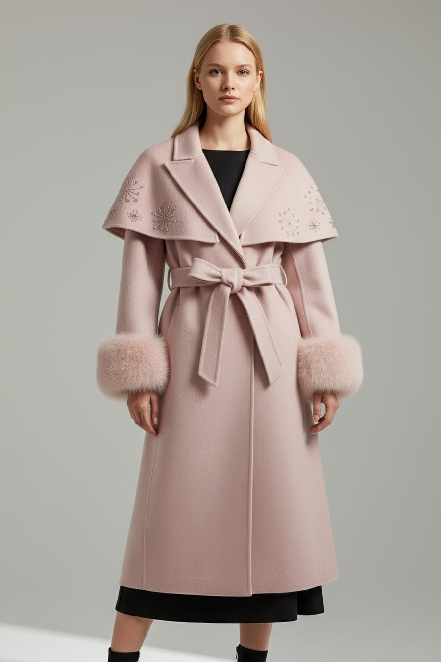 Manteau en fourrure long rosé Héritage fourrure