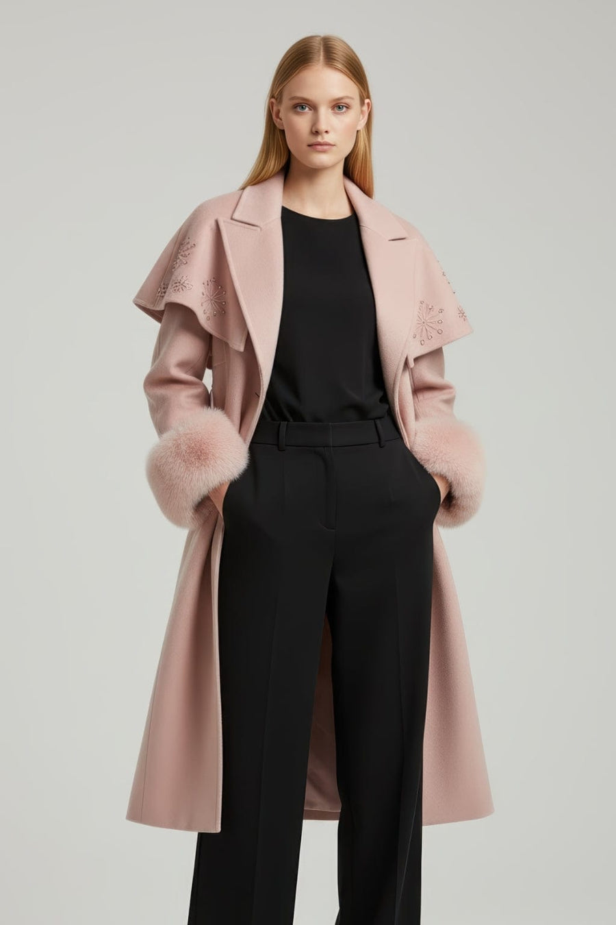 Manteau en fourrure long rosé Héritage fourrure