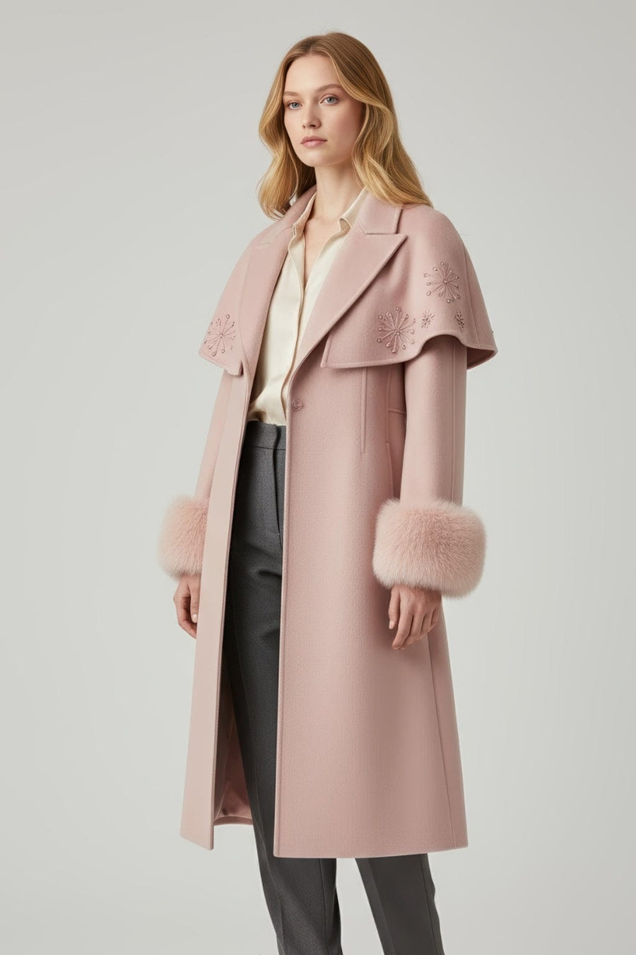 Manteau en fourrure long rosé Héritage fourrure