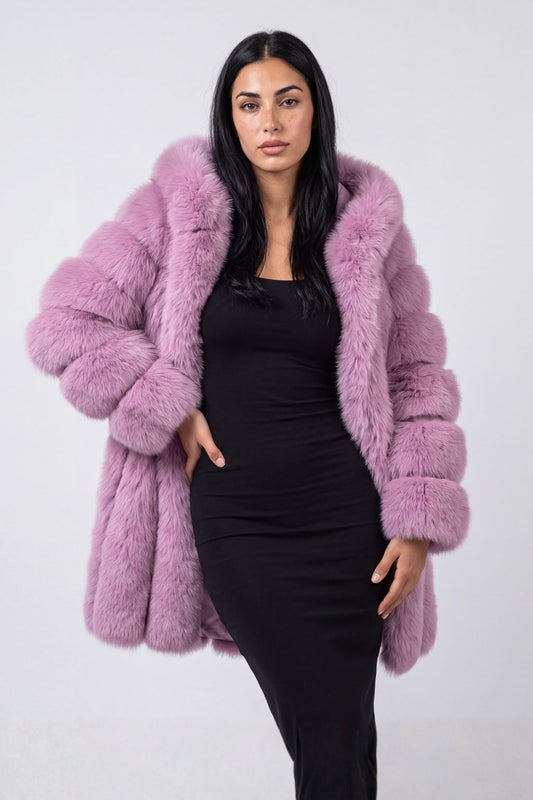 Manteau en fourrure long rosé Héritage fourrure