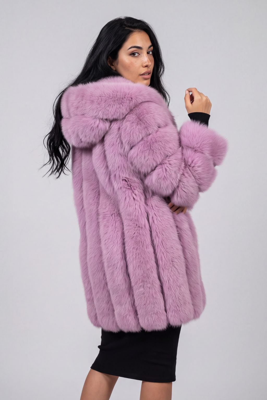 Manteau en fourrure long rosé Héritage fourrure