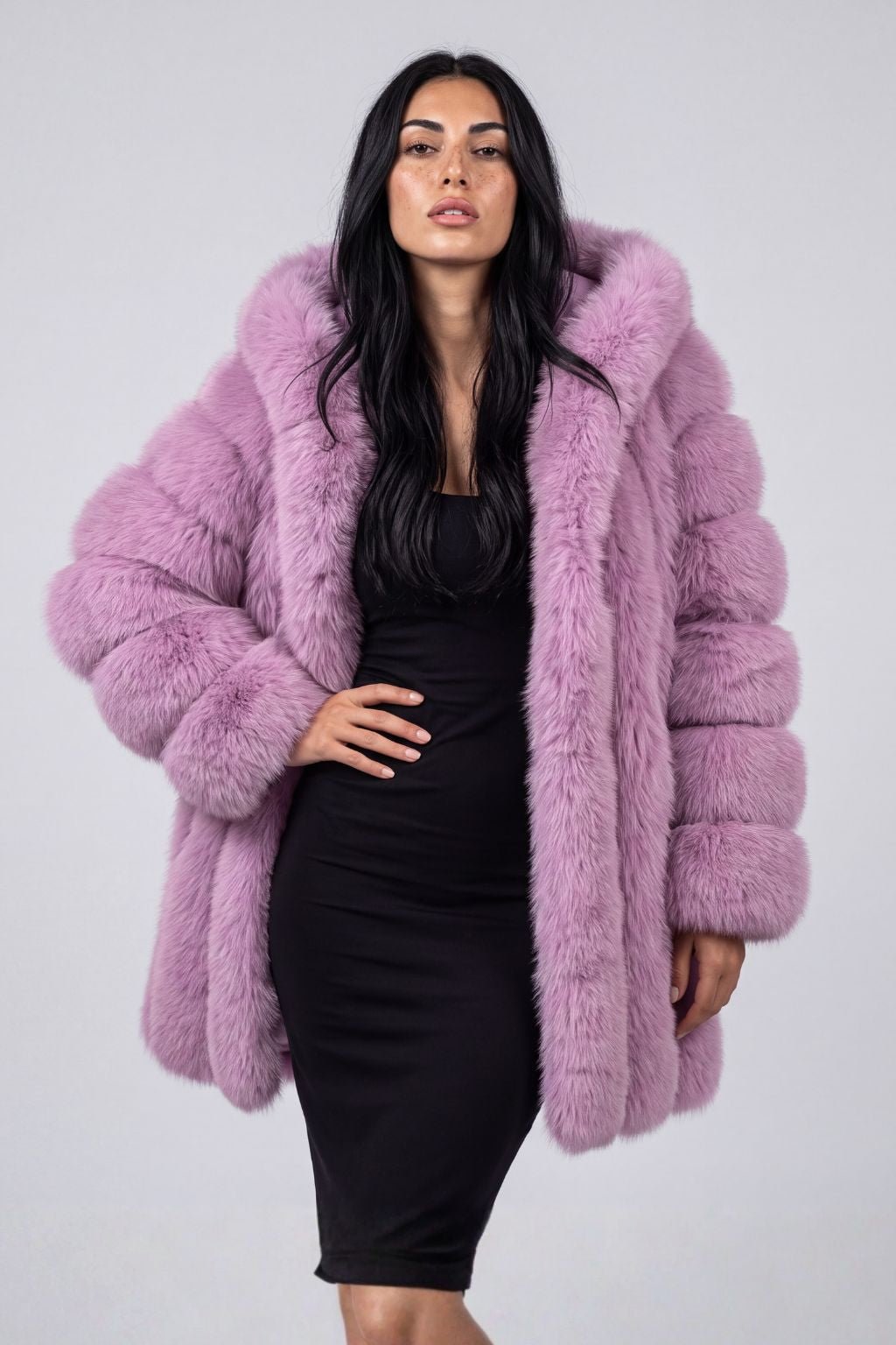 Manteau en fourrure long rosé Héritage fourrure
