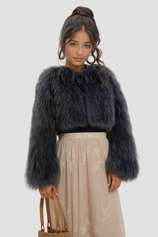 Manteau en fourrure mouton gris Héritage fourrure