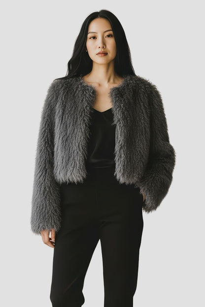 Manteau en fourrure mouton gris Héritage fourrure