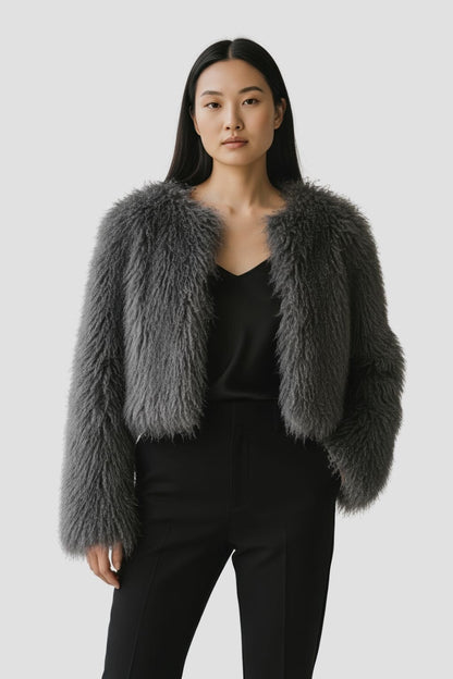 Manteau en fourrure mouton gris Héritage fourrure