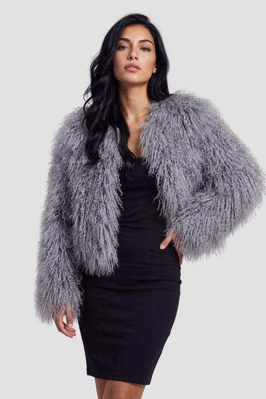 Manteau en fourrure mouton gris Héritage fourrure