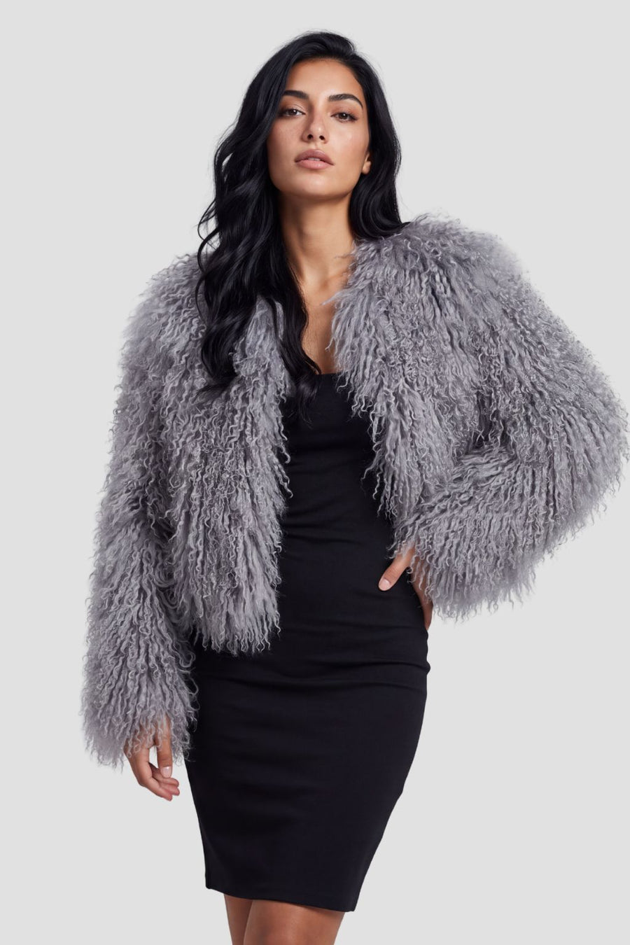 Manteau en fourrure mouton gris Héritage fourrure