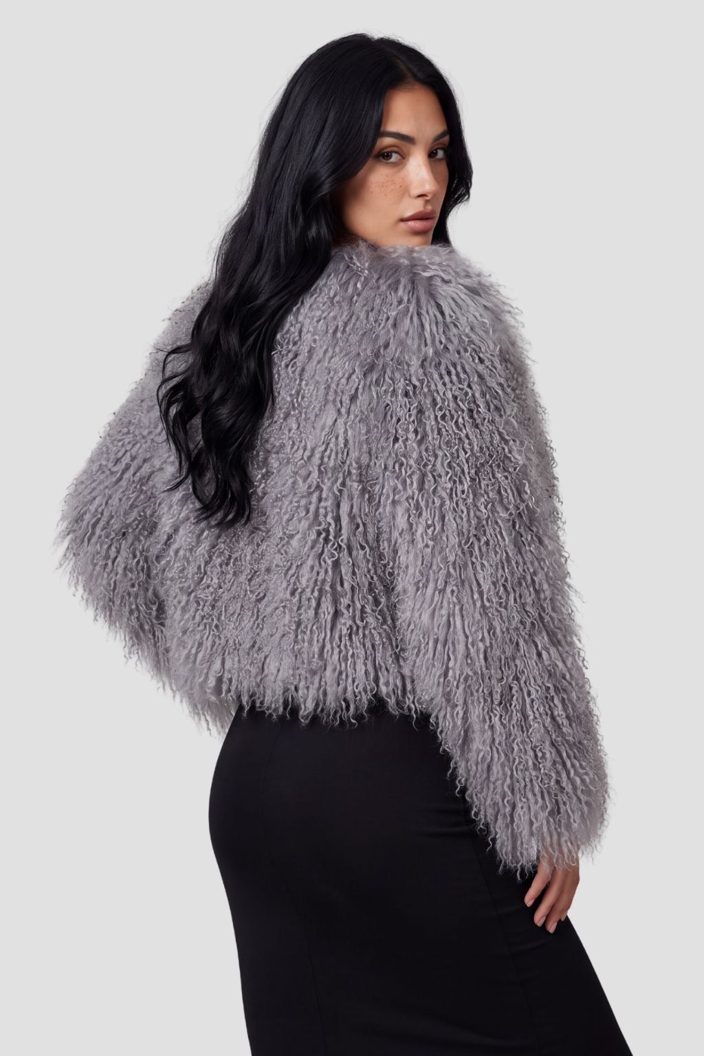 Manteau en fourrure mouton gris Héritage fourrure