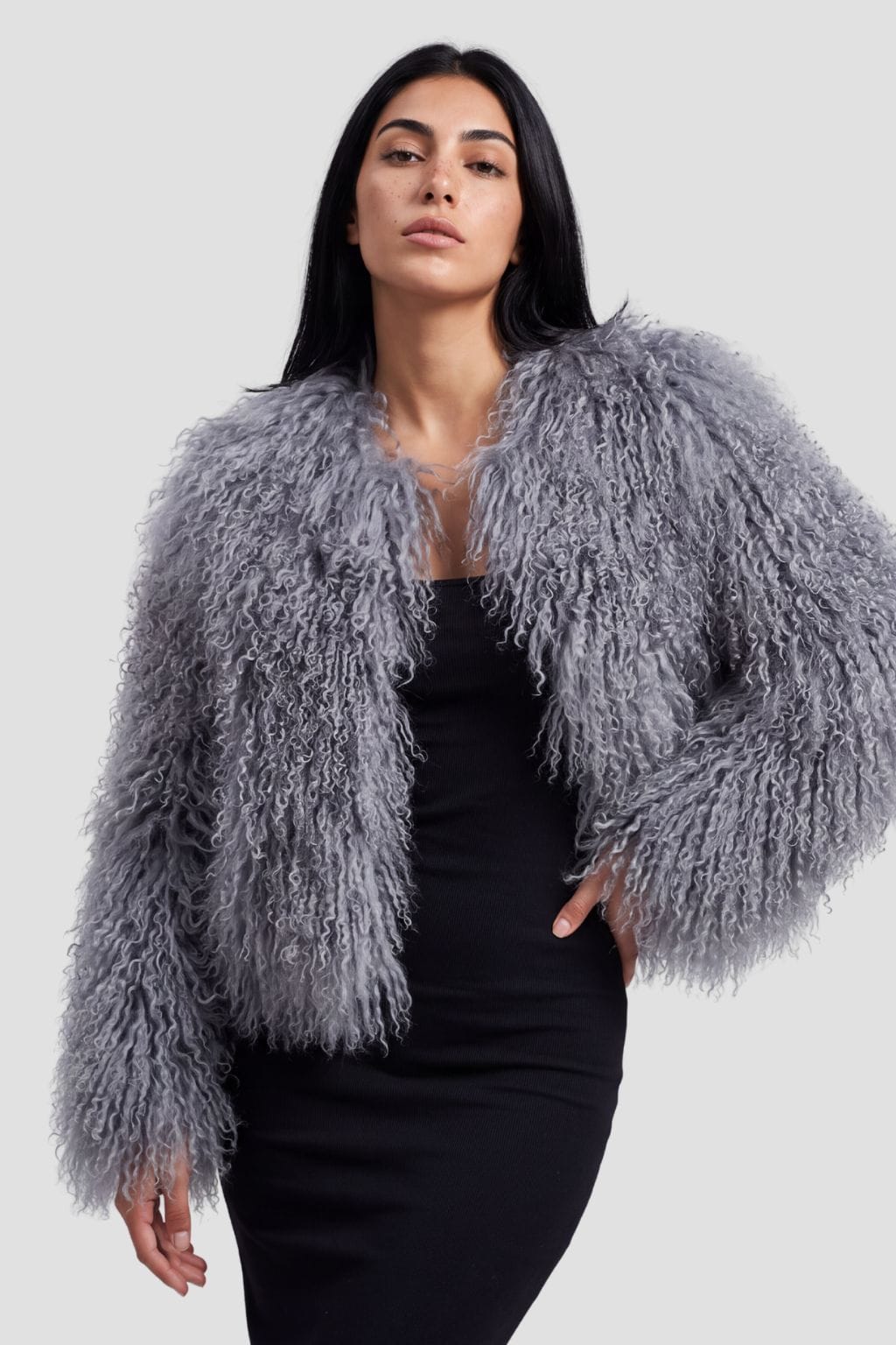 Manteau en fourrure mouton gris Héritage fourrure
