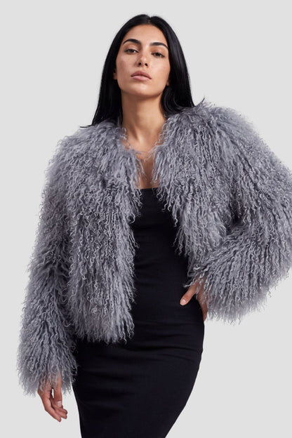 Manteau en fourrure mouton gris Héritage fourrure