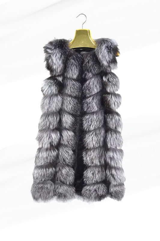 Manteau en fourrure sans manche gris Héritage fourrure