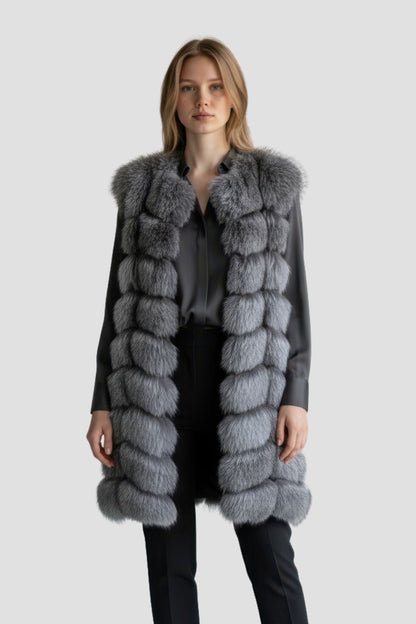 Manteau en fourrure sans manche gris Héritage fourrure