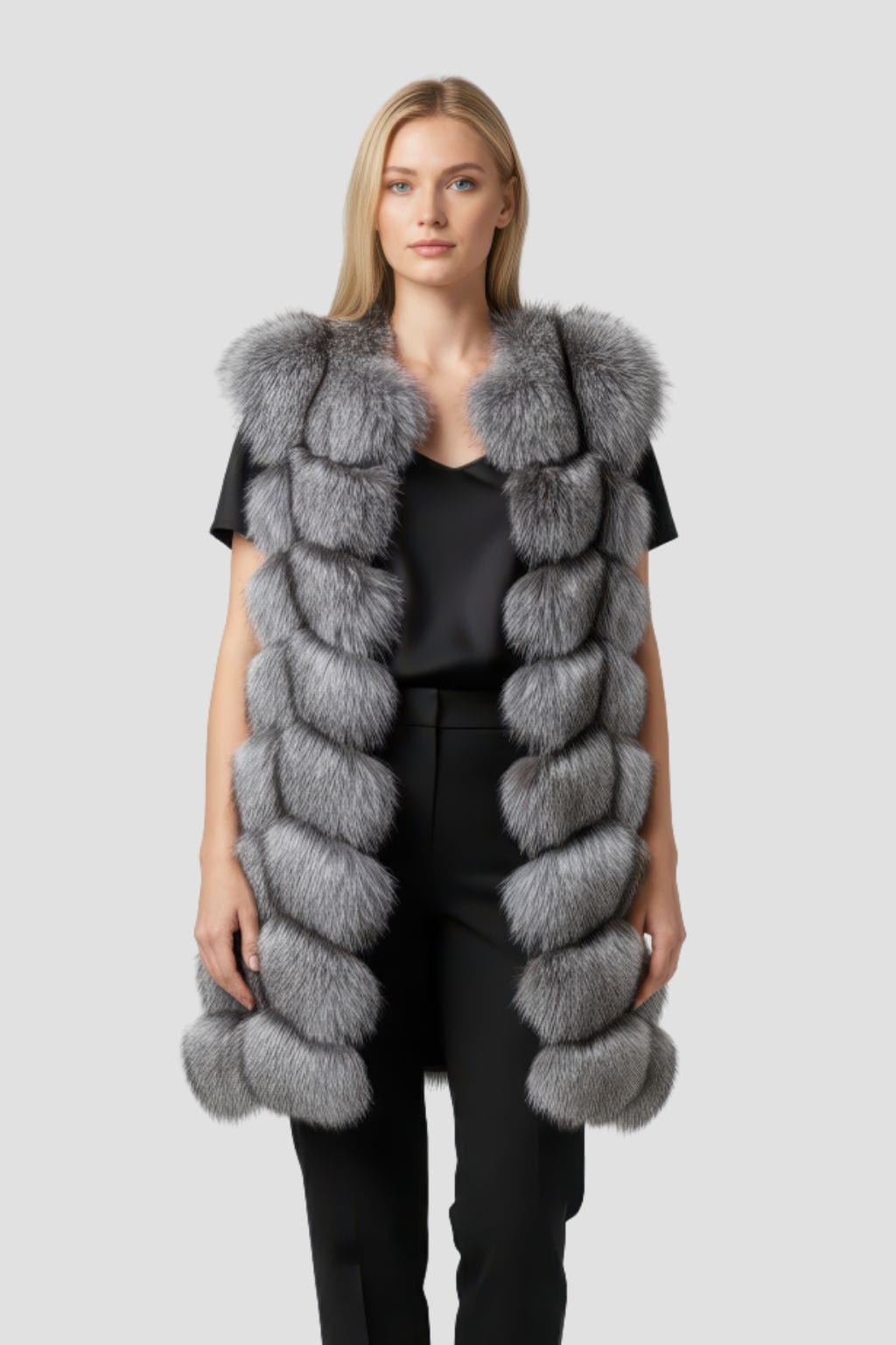 Manteau en fourrure sans manche gris Héritage fourrure