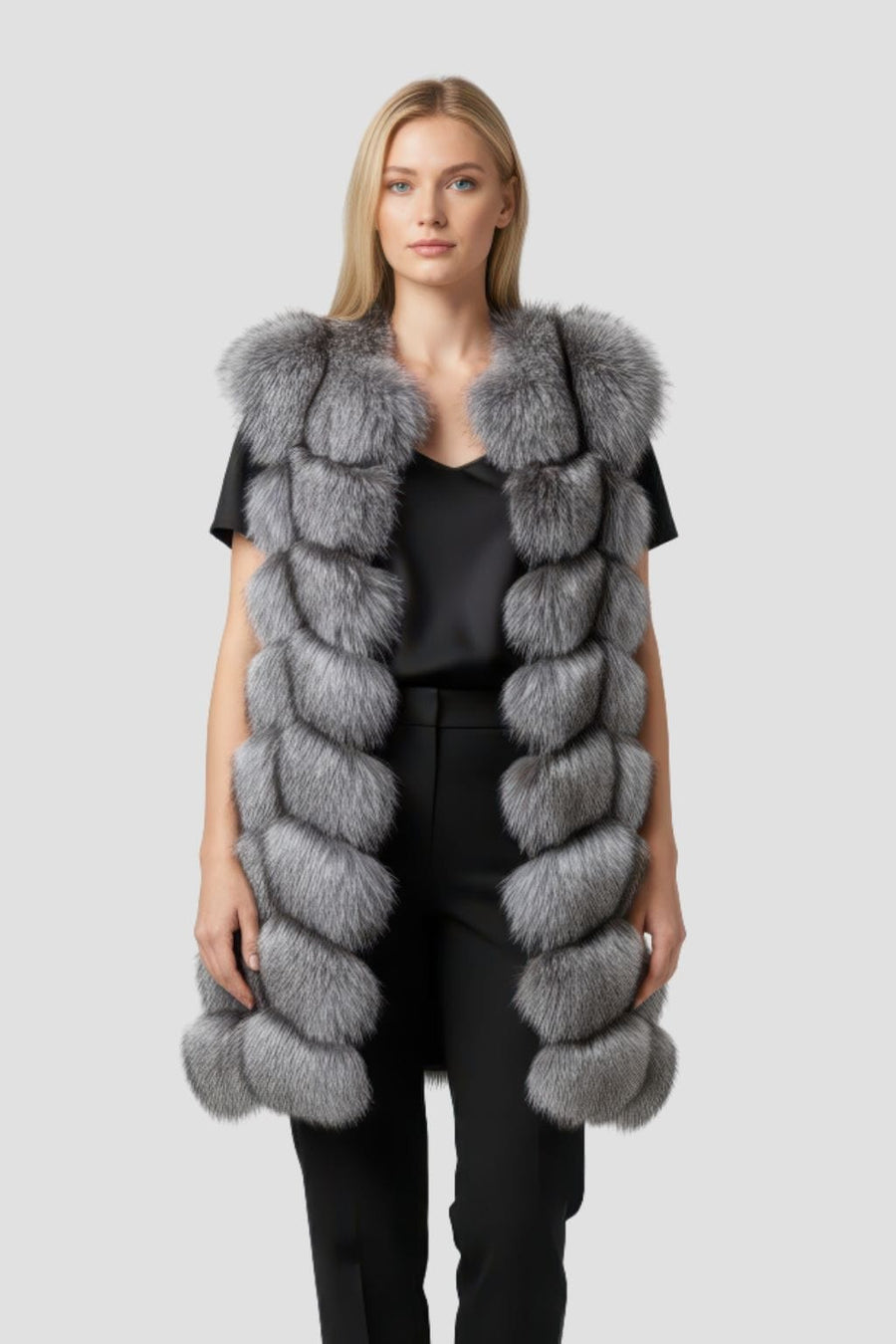 Manteau en fourrure sans manche gris Héritage fourrure