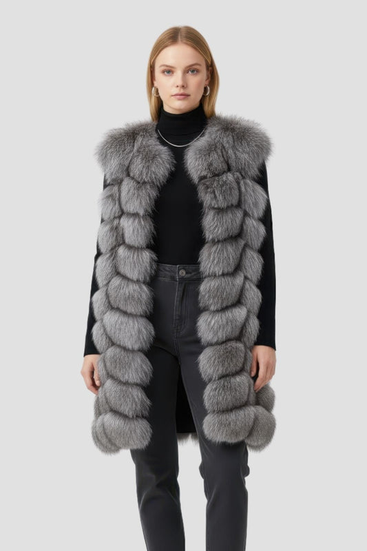 Manteau en fourrure sans manche gris Héritage fourrure