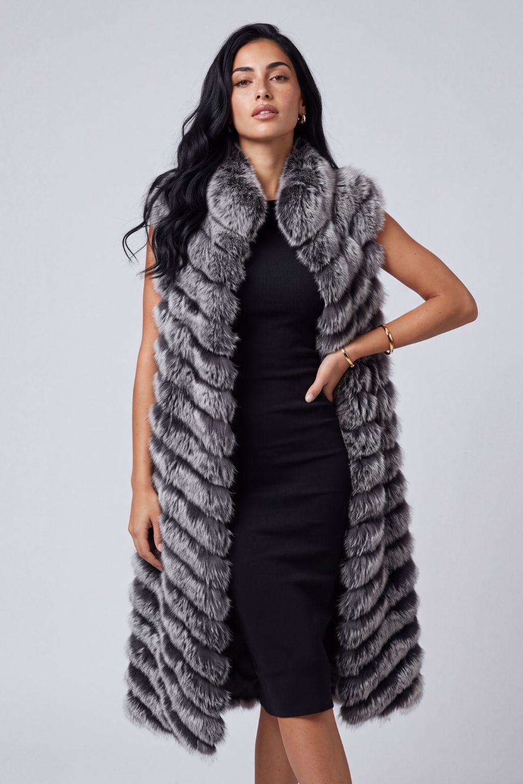 Manteau en fourrure sans manche gris Héritage fourrure