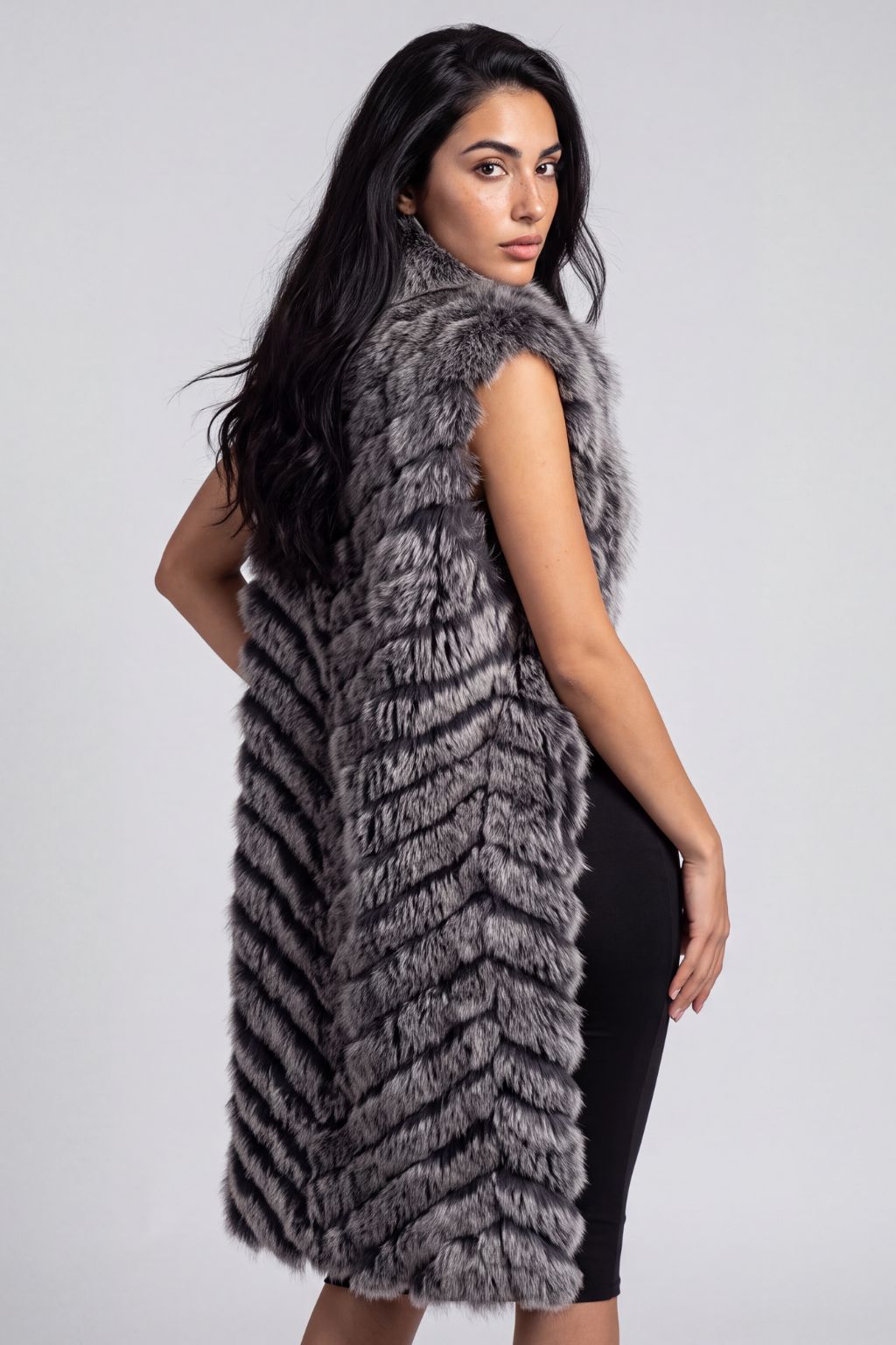 Manteau en fourrure sans manche gris Héritage fourrure