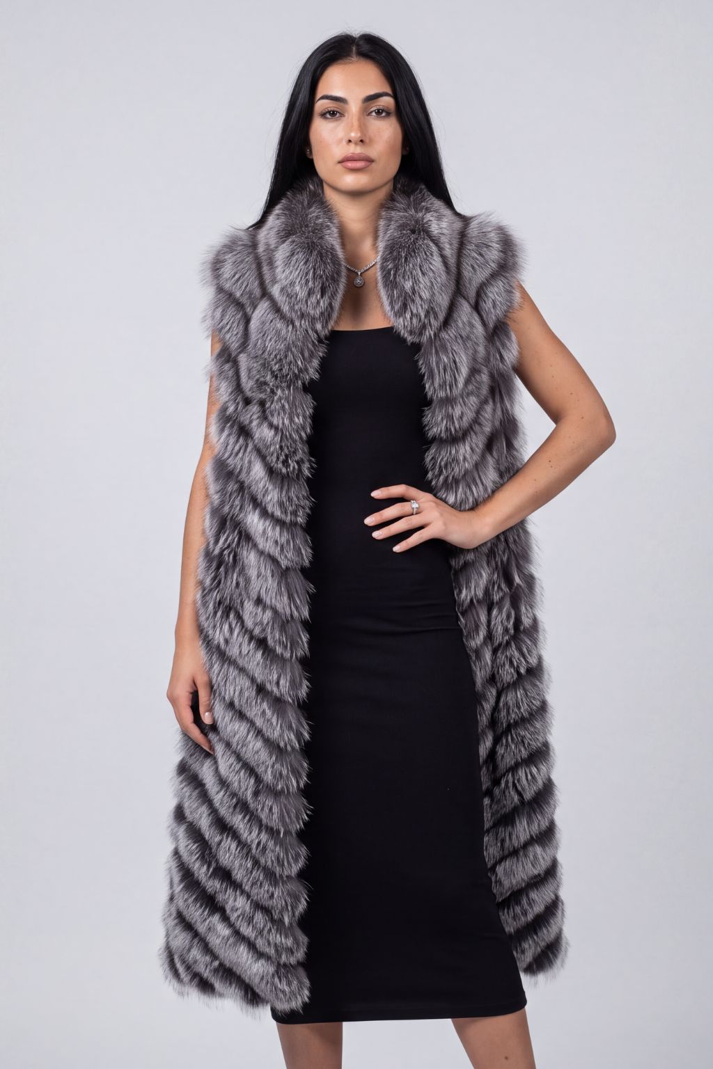 Manteau en fourrure sans manche gris Héritage fourrure