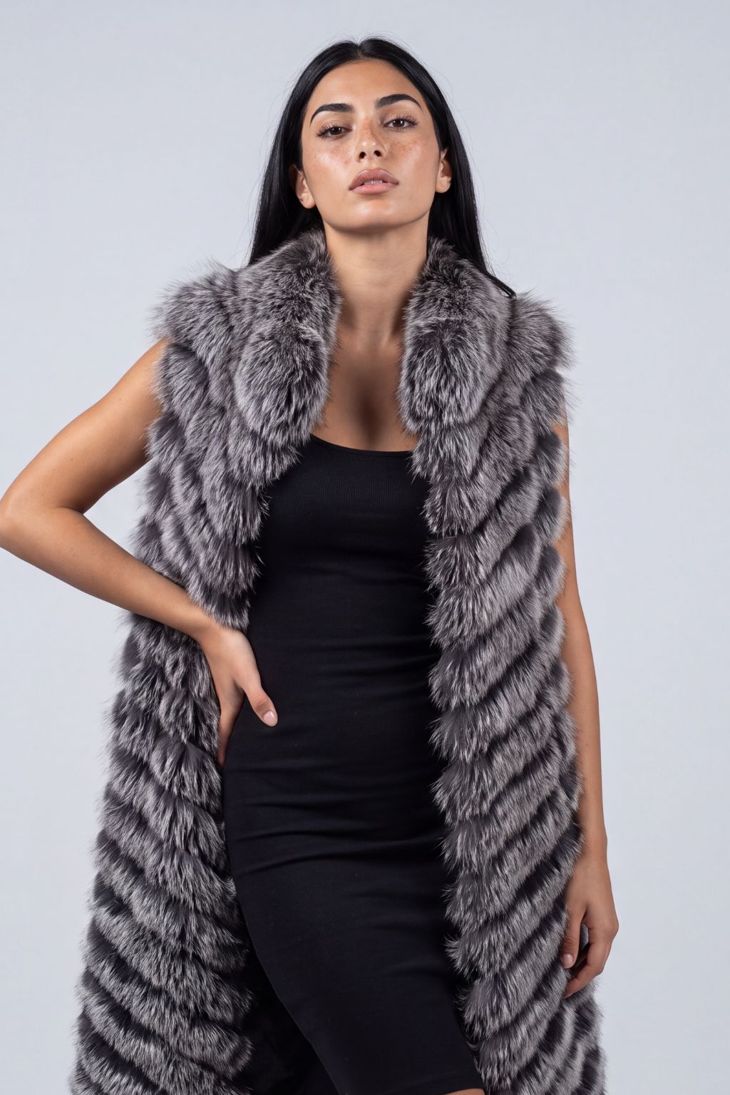 Manteau en fourrure sans manche gris Héritage fourrure