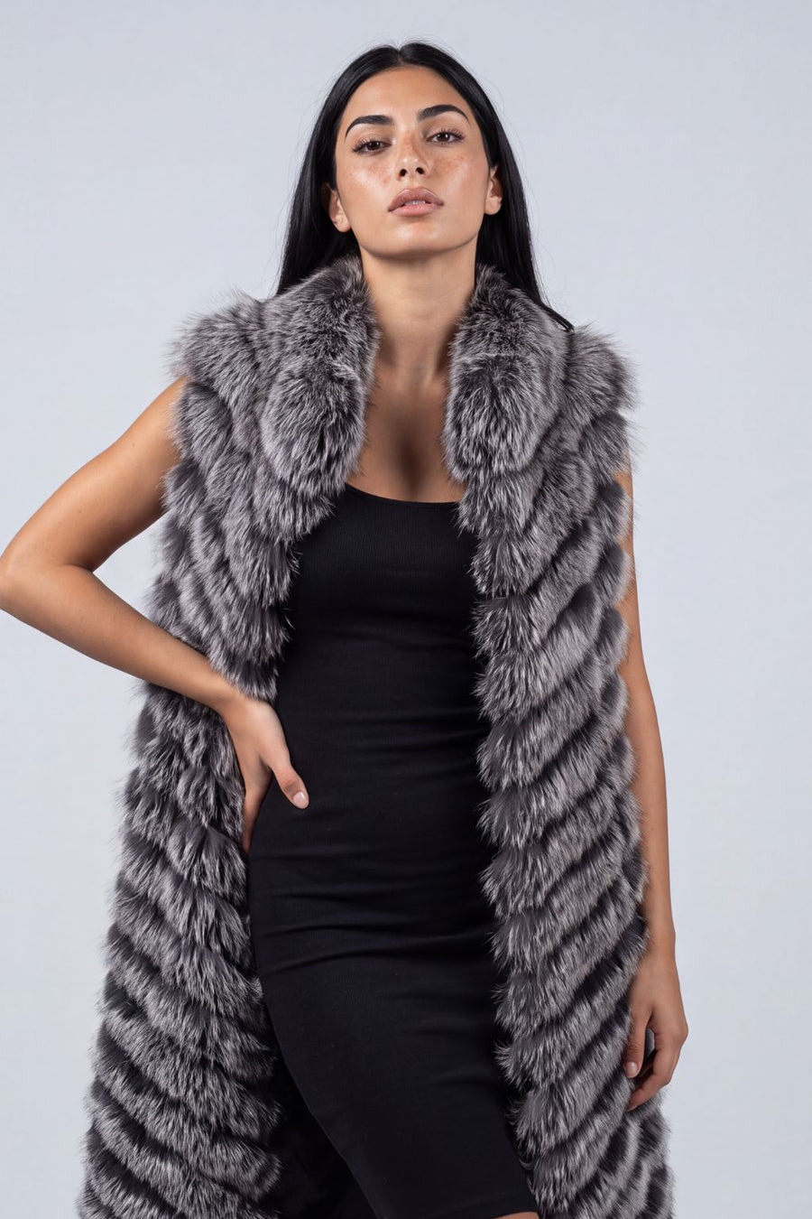 Manteau en fourrure sans manche gris Héritage fourrure