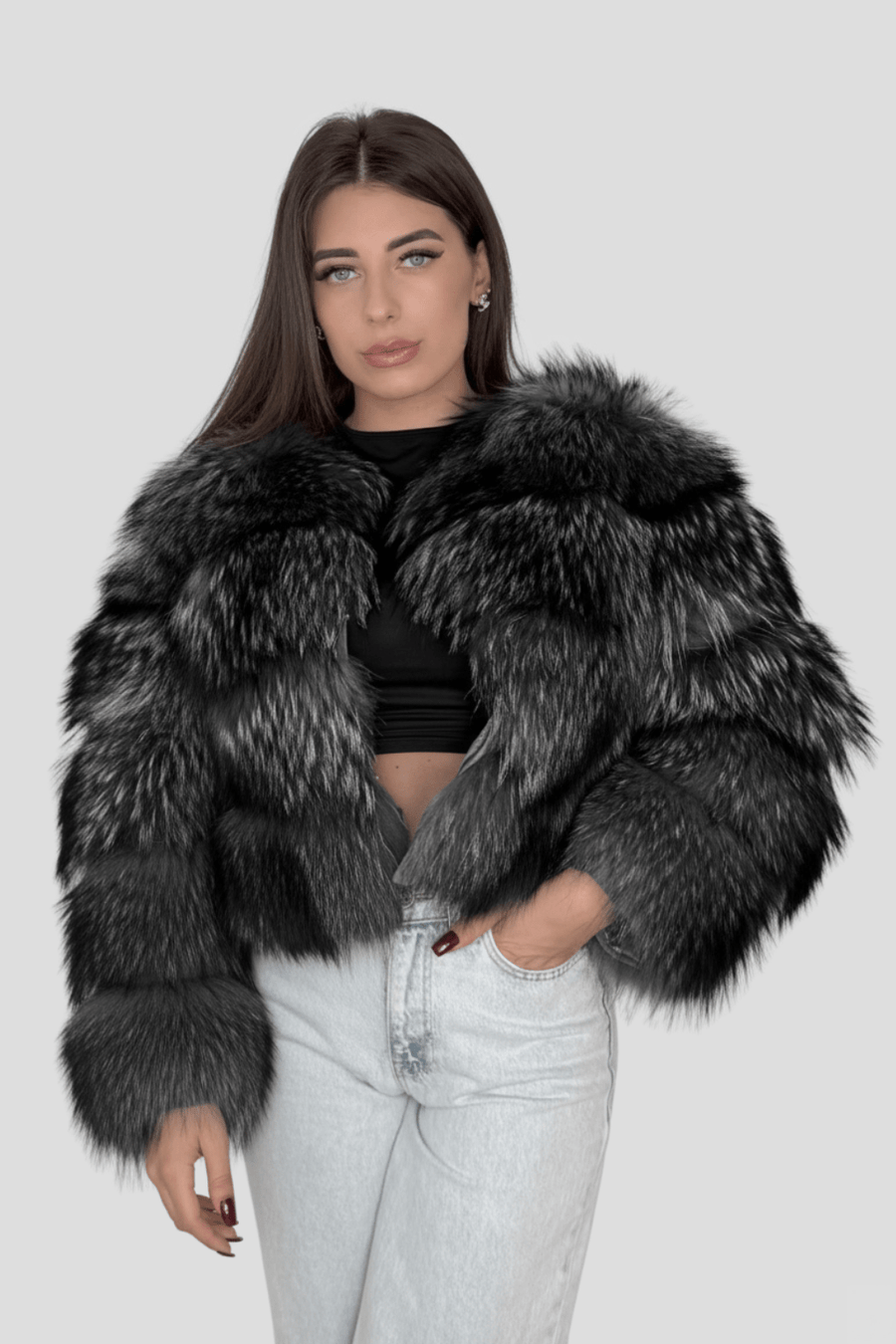 Manteau fourrure femme argenté Héritage fourrure