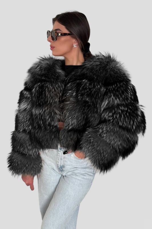 Manteau fourrure femme argenté Héritage fourrure