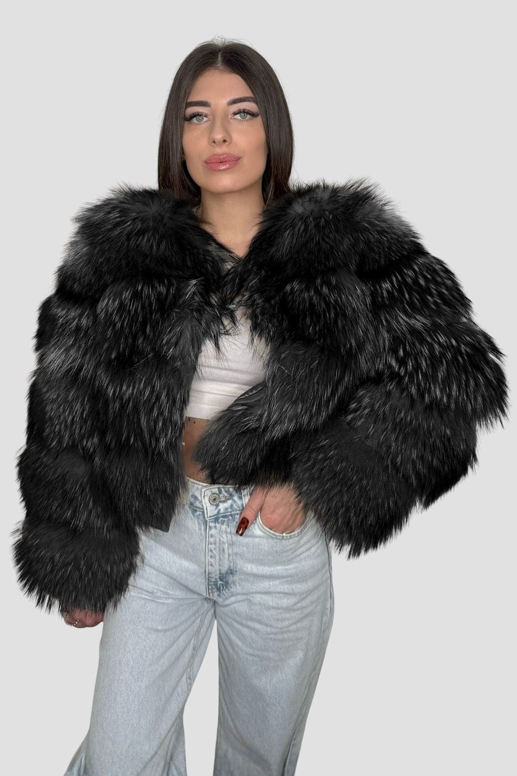 Manteau fourrure femme argenté Héritage fourrure